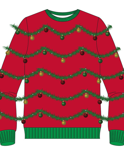 Roter 3D-Girlande und Ornament, hässlicher Weihnachtspullover