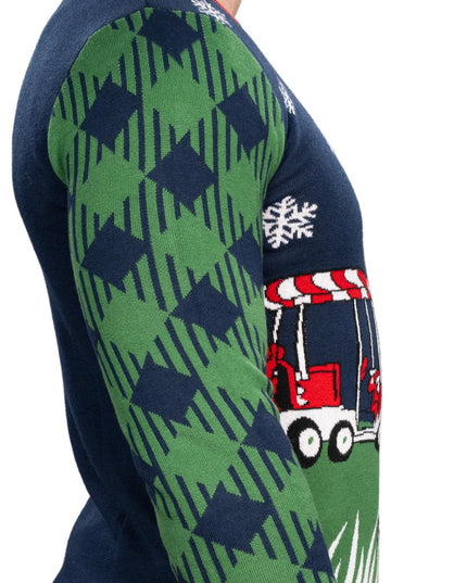 Golfender Weihnachtsmann gestrickter hässlicher Weihnachtspullover