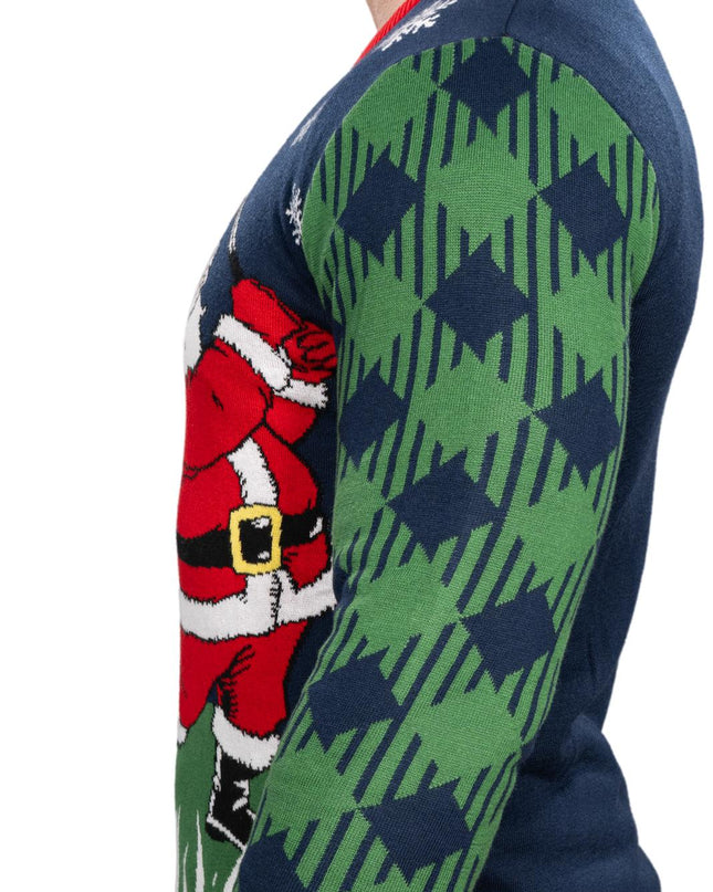 Golfender Weihnachtsmann gestrickter hässlicher Weihnachtspullover
