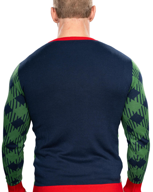 Golfender Weihnachtsmann gestrickter hässlicher Weihnachtspullover