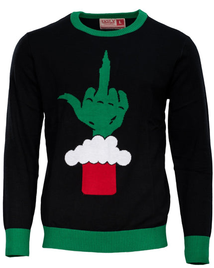 Green Cartoon Monster Middle Finger Unisex Ugly Sweater
