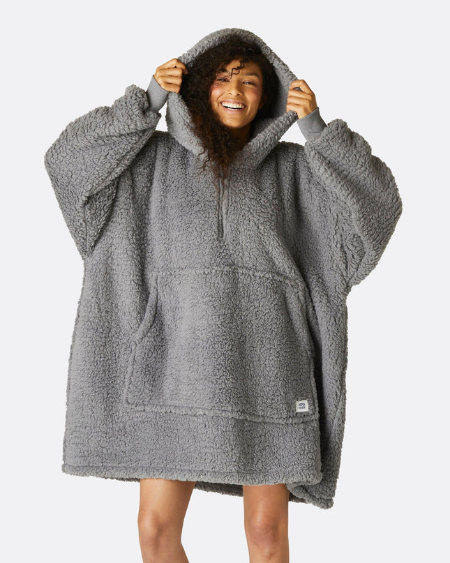 HappyHoodie Grauer Sherpa-Hoodie für Erwachsene – Bestseller-Komfort