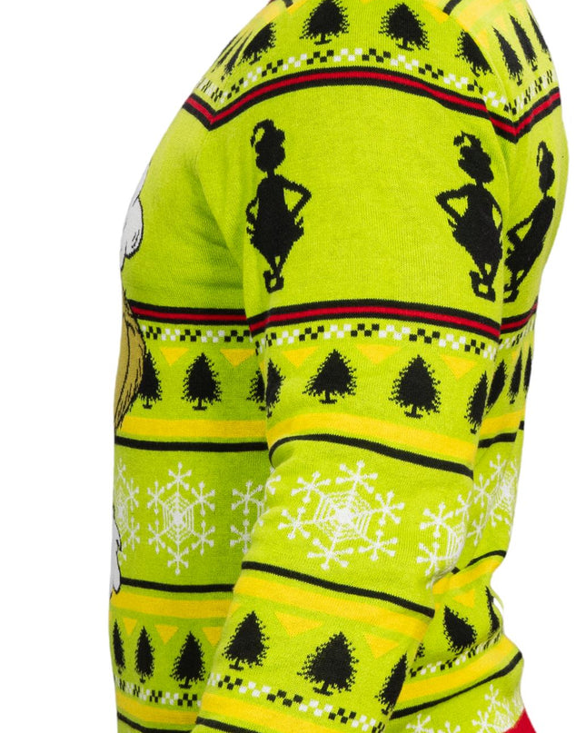 Grinch-Kopf, Weihnachtsmannmütze, Kranz, hässlicher Weihnachtspullover