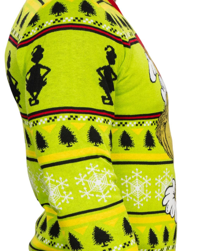 Grinch-Kopf, Weihnachtsmannmütze, Kranz, hässlicher Weihnachtspullover