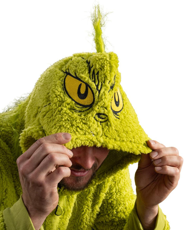 Grinch-Sherpa-Einteiler mit Reißverschluss am Kopf