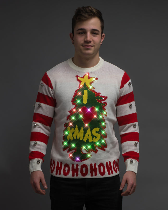 Ich liebe Weihnachten HOHOHO Leuchtender und Glöckchen-hässlicher Pullover