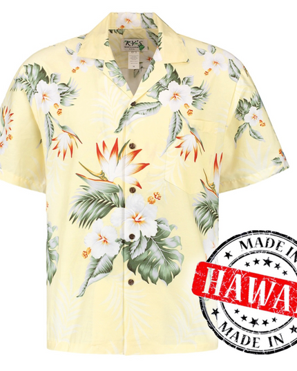 Hibiscus Yellow Hawaiian Shirt for Men