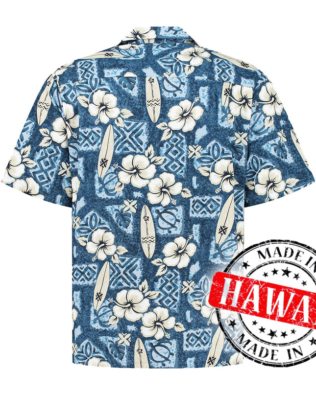 Hibiscus Surfboards Blaues Hawaiihemd