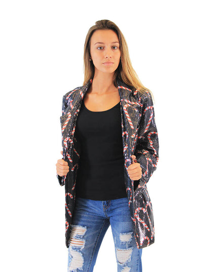 Damen-Pailletten-Zuckerstangen-Blazerjacke