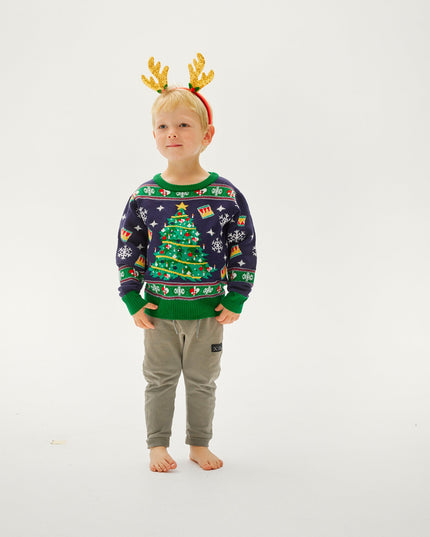 Blauer Weihnachtsbaum-Pullover für Kinder