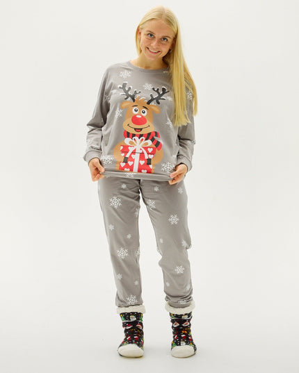 Niedlicher grauer Rudolph-Pyjama für Damen