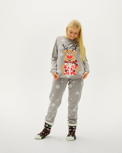 Niedlicher grauer Rudolph-Pyjama für Damen