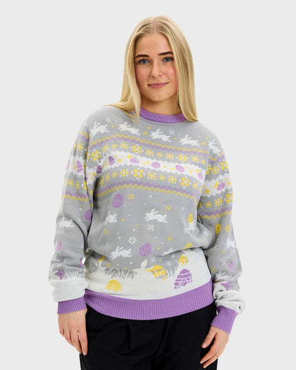 Niedlicher grauer Osterpullover für Damen