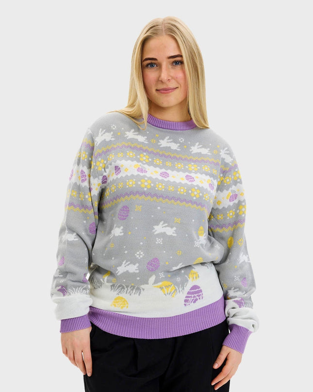 Niedlicher grauer Osterpullover für Damen