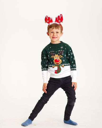 Kids' Rudolf's Green Christmas Sweater