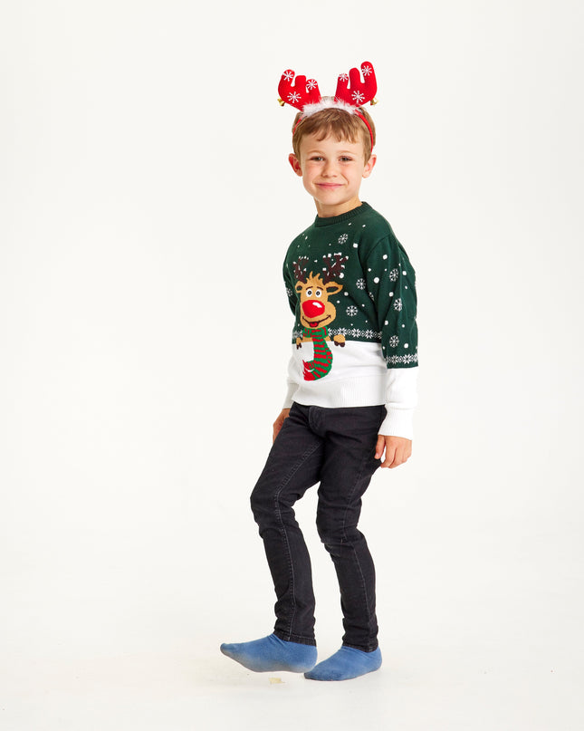 Rudolph's Green Christmas Sweater for Kids