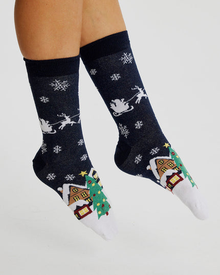 Der Weihnachtsmann kommt in die Stadt – Marineblaue Socken für Kinder