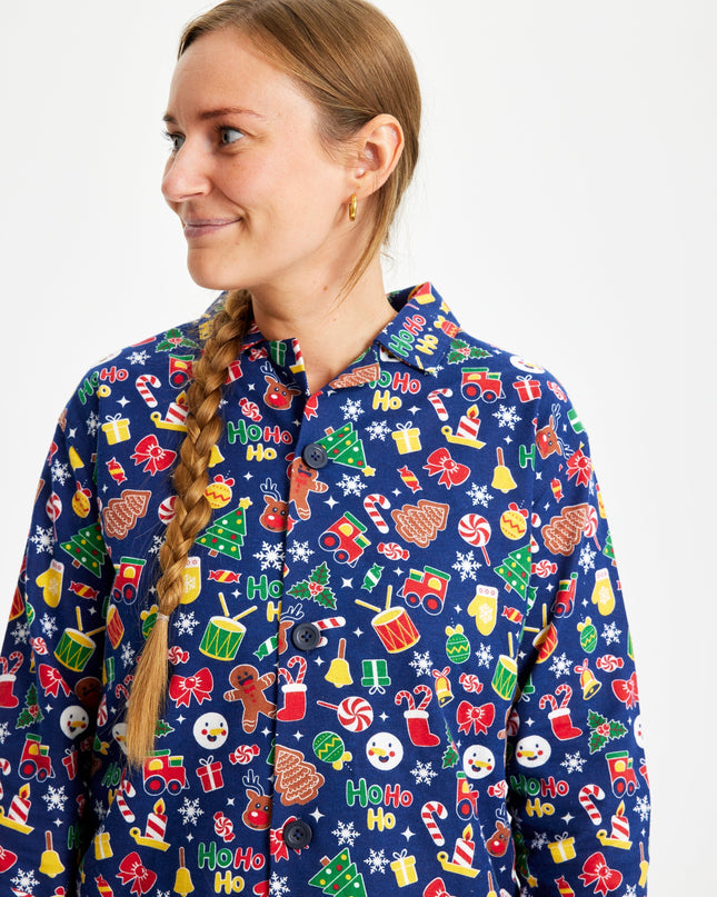 Verrückter Flanell-Weihnachtspyjama in Blau für Damen