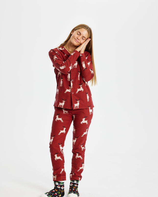 Weihnachtspyjama aus Flanell mit Rentiermotiv – Damen
