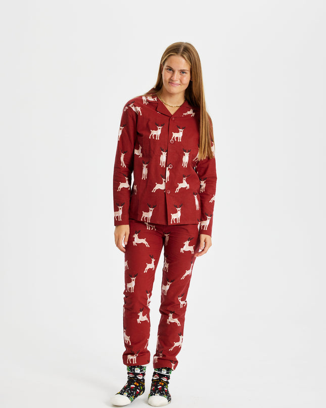 Weihnachtspyjama aus Flanell mit Rentiermotiv – Damen