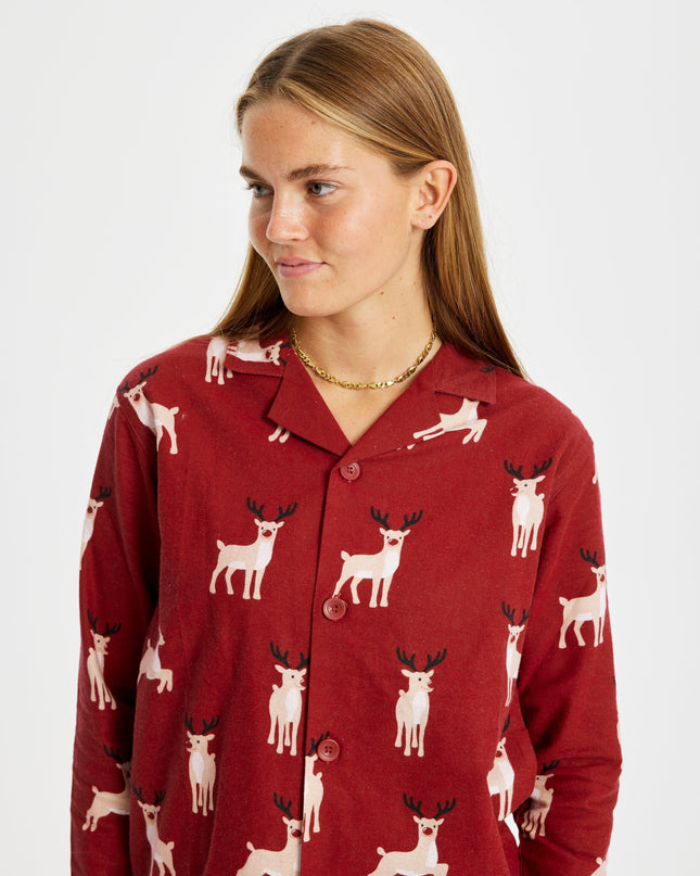 Weihnachtspyjama aus Flanell mit Rentiermotiv – Damen