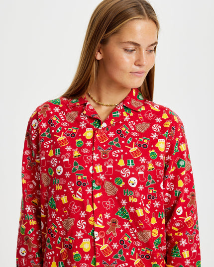 Verrückter roter Flanell-Weihnachtspyjama – Damen