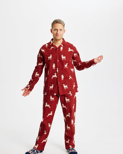 Weihnachtspyjama aus Flanell mit Rentiermotiv – Herren