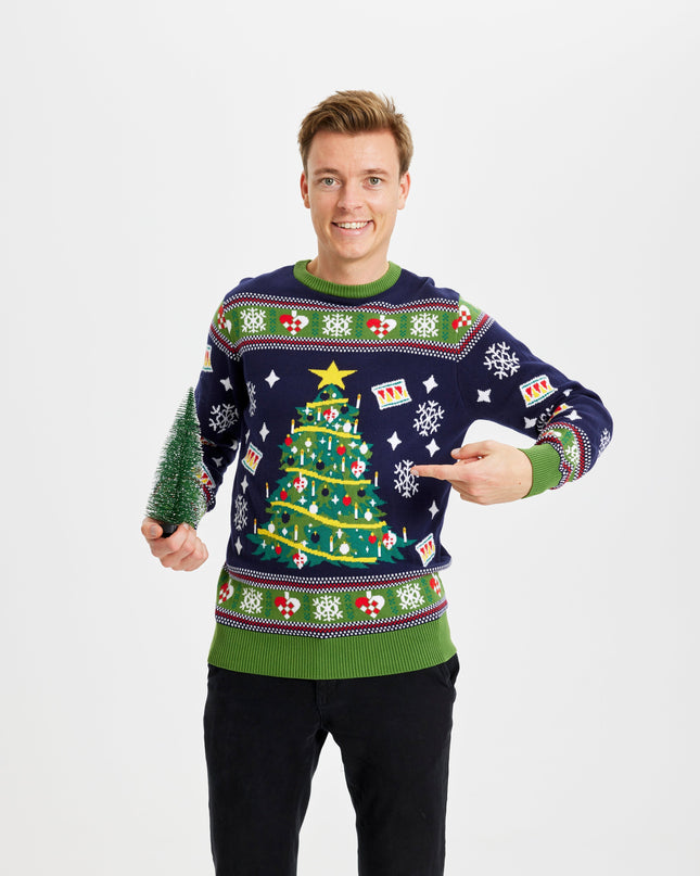 Blauer Weihnachtsbaum-Pullover – Herren