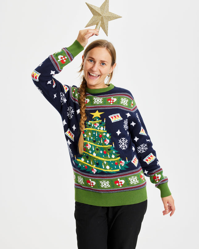 Blue Christmas Tree Sweater - Women