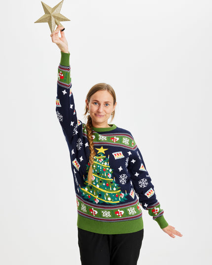 Blue Christmas Tree Sweater - Women