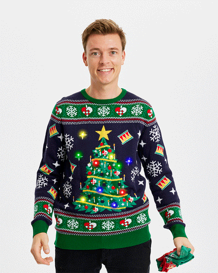 Blauer Weihnachtsbaum-Pullover für Herren