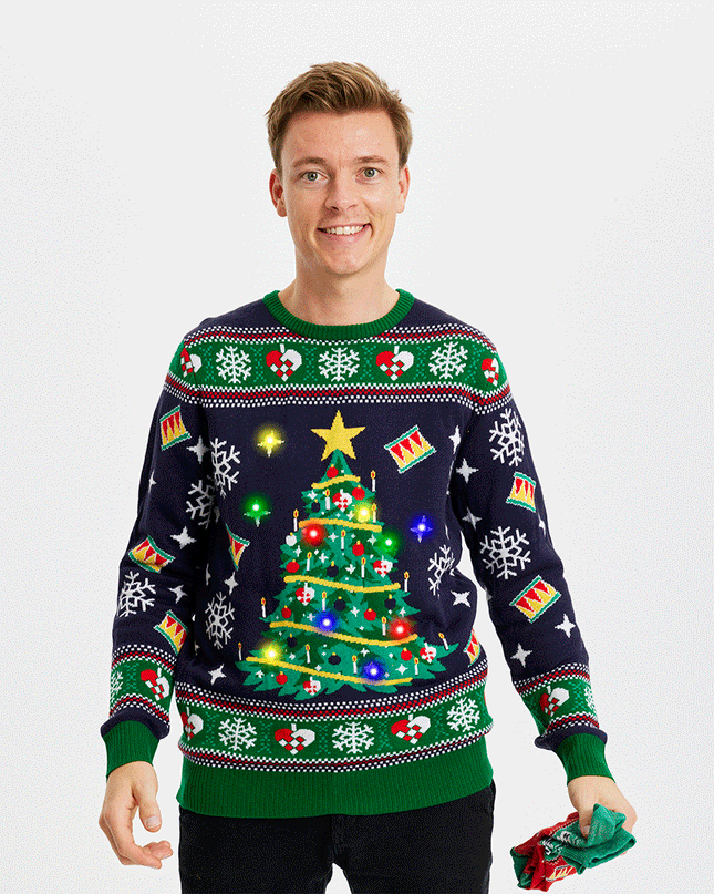 Navy Christmas Tree Sweater for Men