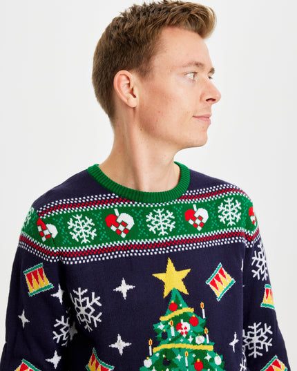 Glitzernder Weihnachtsbaum-Pullover für Herren