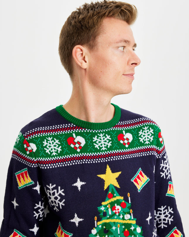 Glitzernder Weihnachtsbaum-Pullover für Herren