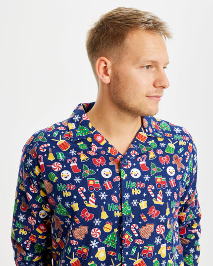 Verrückter Flanell-Weihnachtspyjama in Blau für Herren