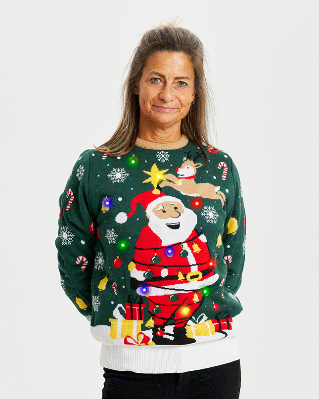 Light-Up Santa Christmas Star Sweater for Women