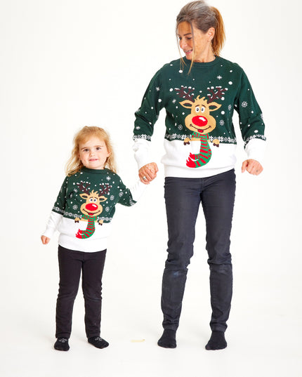 Rudolf's Green Christmas Sweater for Kids