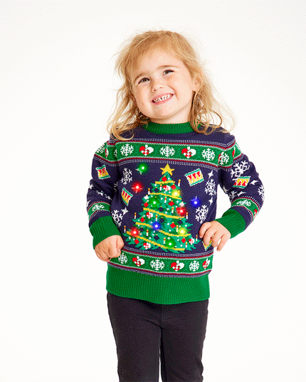 Blauer Weihnachtsbaum-Pullover für Kinder