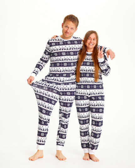 Weihnachtspyjama mit Rentiermotiv in Marineblau für Damen – Familienkollektion