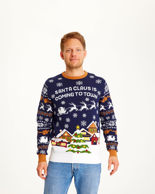 Santa Claus Is Coming To Town Navy Sweater - Men