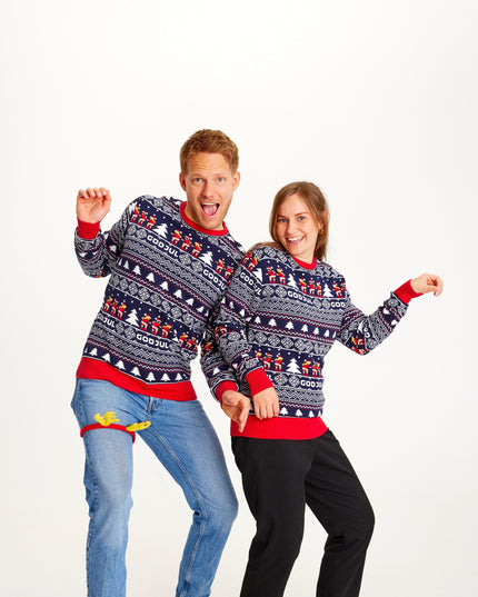 Damenpullover „Frohe Weihnachten“ in Marineblau – Klassischer Stil