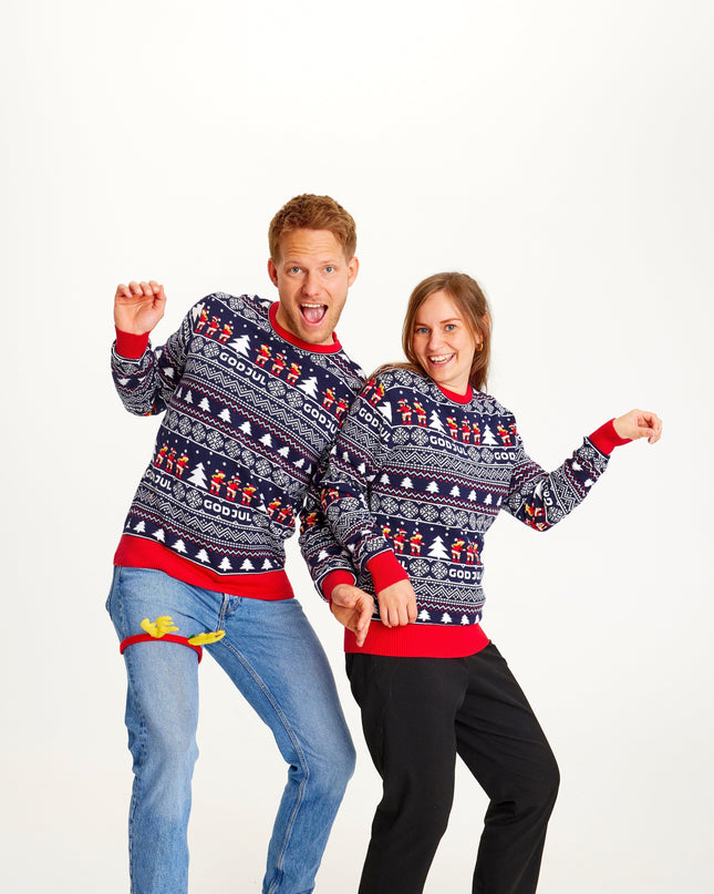 Damenpullover „Frohe Weihnachten“ in Marineblau – Klassischer Stil