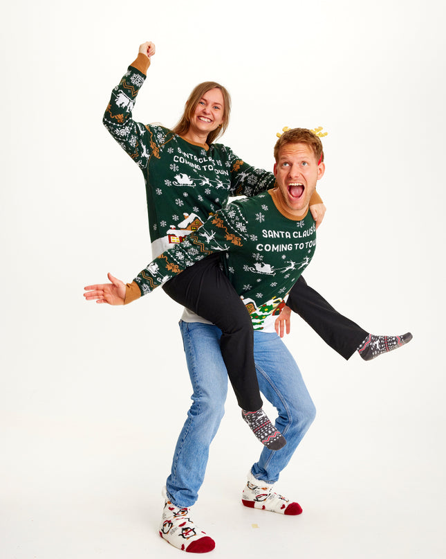 Weihnachtsmann kommt in die Stadt LED-grüner Pullover für Herren