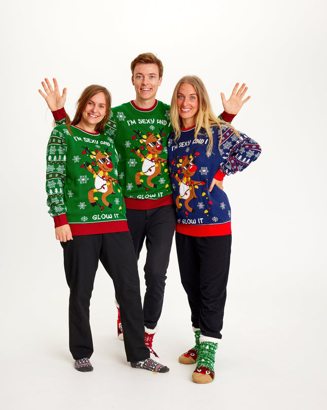 Sexy und ich strahle es blauer Weihnachtspullover für Damen