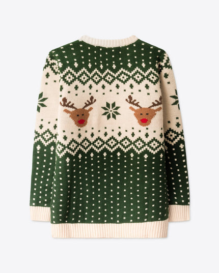 Kids' Retro Reindeer Green Christmas Sweater