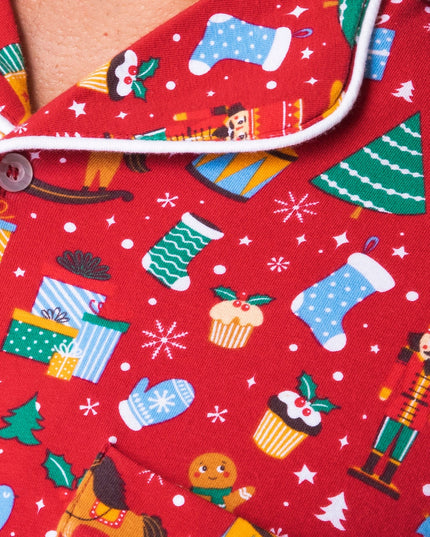Roter Weihnachtspyjama mit Kragen für Kinder