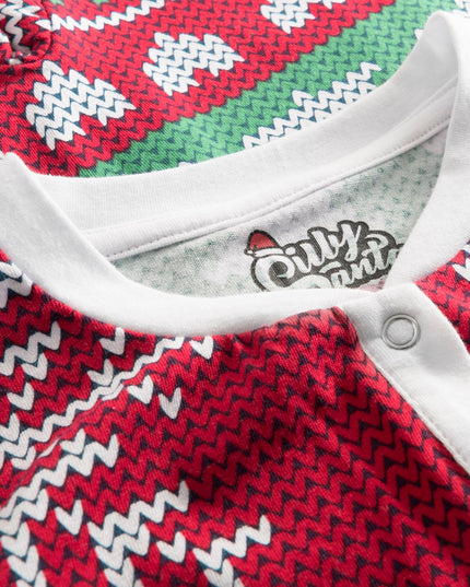 Roter Strick-Overall mit Print für Kinder – Weihnachtspyjama