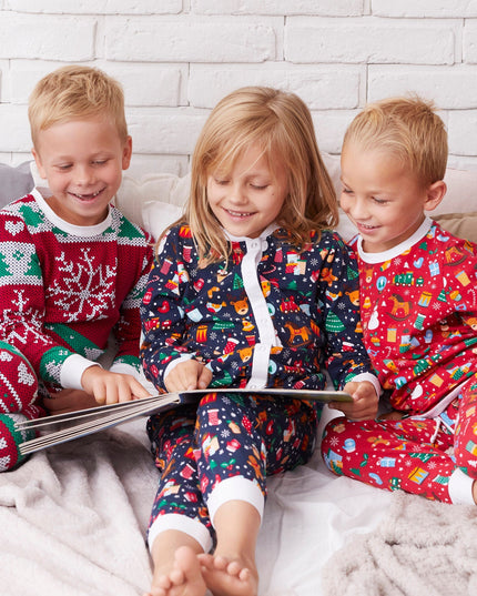 Kids' Red Knit Print Overall Christmas Pajamas