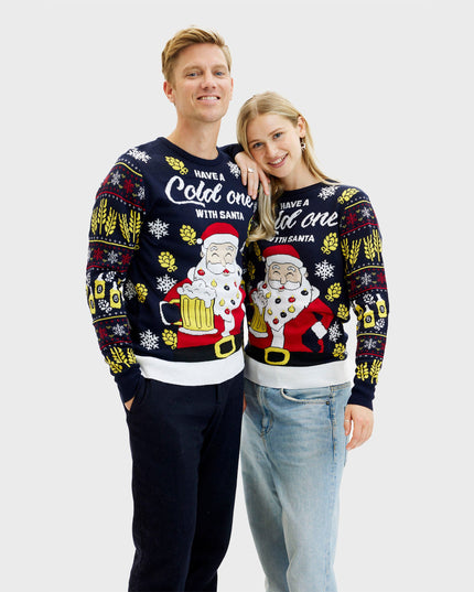 Weihnachtspullover „Hab ein kaltes Bier mit dem Weihnachtsmann“ für Damen