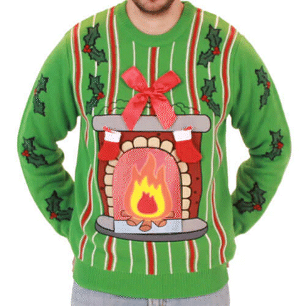 LED Fireplace Design Ugly Christmas Sweater